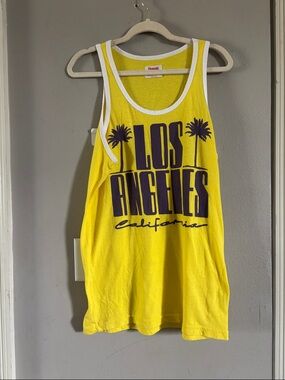 HOMAGE Yellow Tank with White Trim and Pink Logo Detail